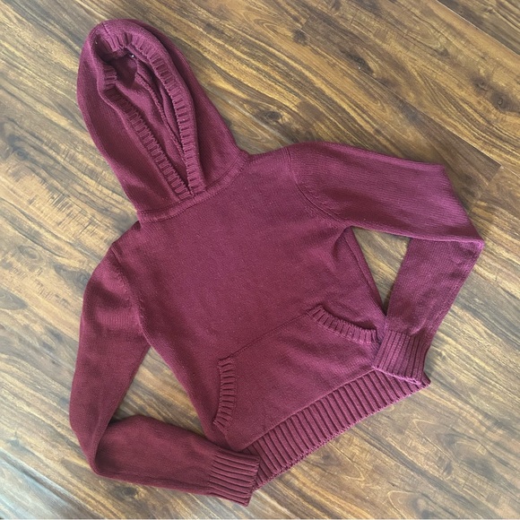 LF Burgundy Maroon Oxblood Red Knit Hoodie - Picture 1 of 16